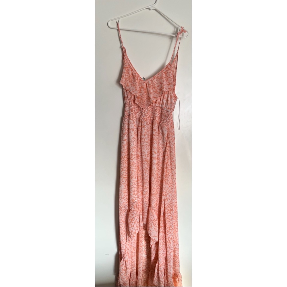 Express Peach, Leopard Print Floor-length High/Low Dress, Size Large